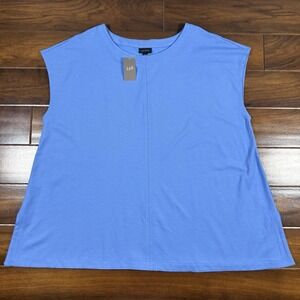 J. Jill Women's Plus Size 3X Blue Hyacinth Seamed Jersey Tunic Top Cap Sleeve
